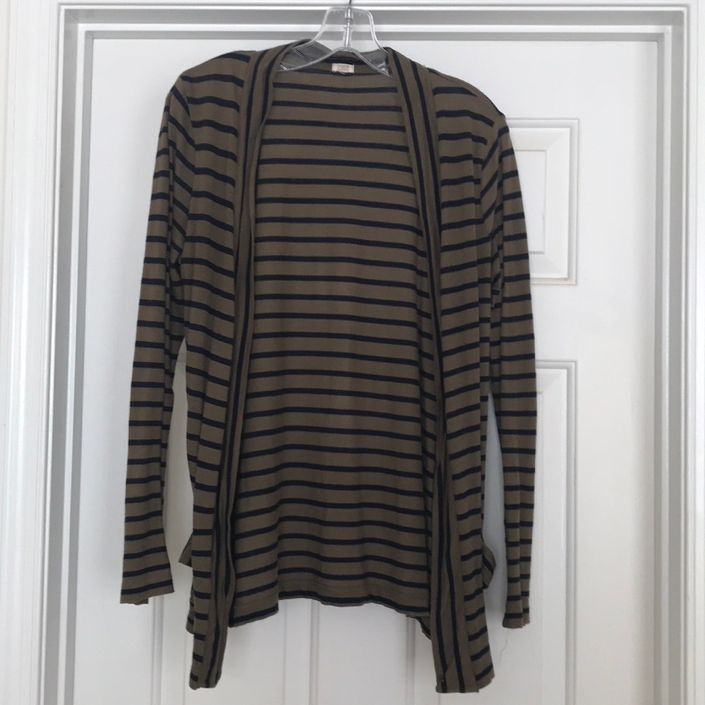 J. Crew Factory Green & Navy Stripe Open Cardigan